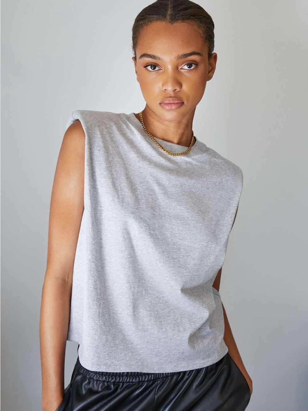 Babaton| Aritzia| Heathered Grey Cotton Shoulder Pad Tank Sleeveless Top Sz S